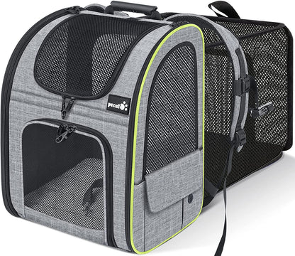 Pecute Pet Carrier Backpack with Shade Cover, Large Cat Carrier Backpack, Expandable Cat Backpack with Breathable Mesh for Medium Large Cats, Small Dogs, Dog Backpack Carrier for Travel Hiking