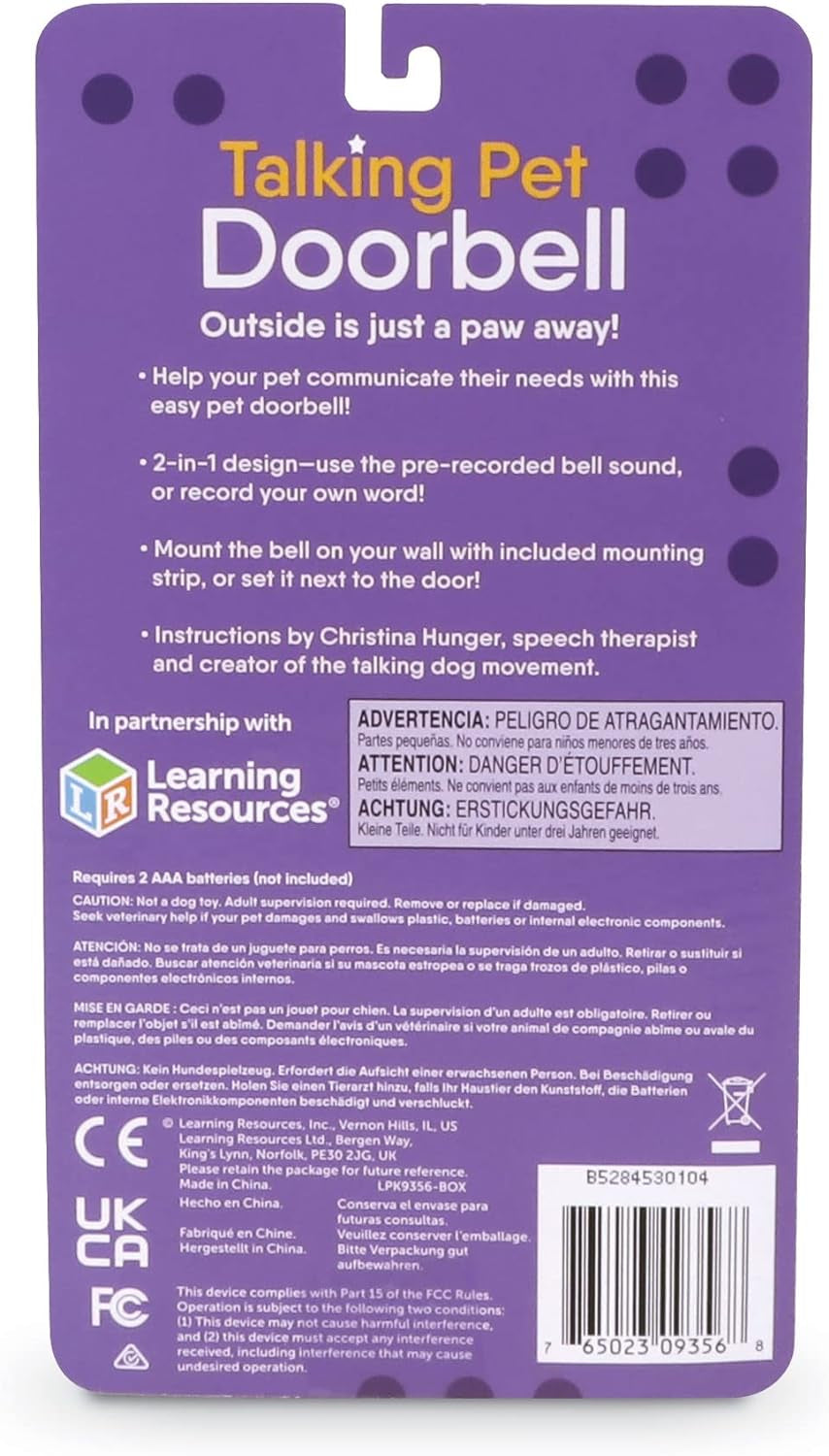 Hunger for Words Talking Pet Doorbell - 1 Piece Doorbell for Dogs, Doggie Doorbell, Perfect for Dog Potty Training, Talking Dog Buttons