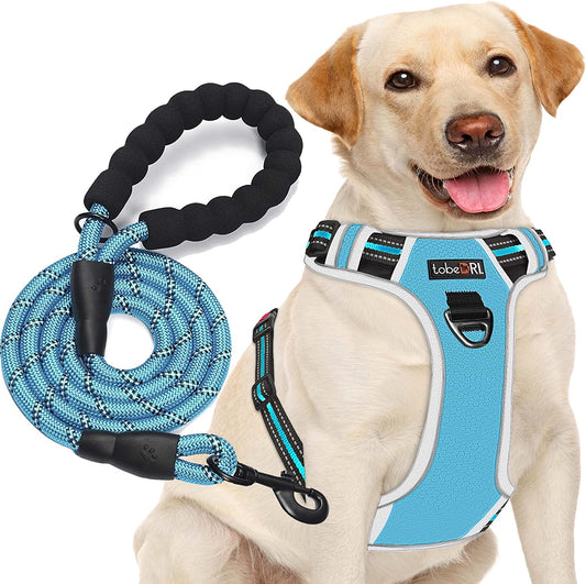 Tobedri No Pull Dog Harness Adjustable Reflective Oxford Easy Control Medium Large Dog Harness with a Free Heavy Duty 5Ft Leash