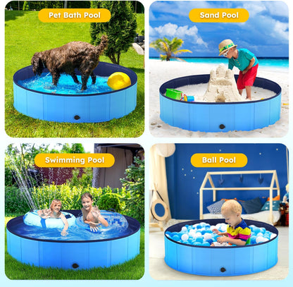 Niubya Foldable Dog Pool, Collapsible Hard Plastic Dog Swimming Pool, Portable Bath Tub for Pets Dogs and Cats, Pet Wading Pool for Indoor and Outdoor, 32 X 8 Inches