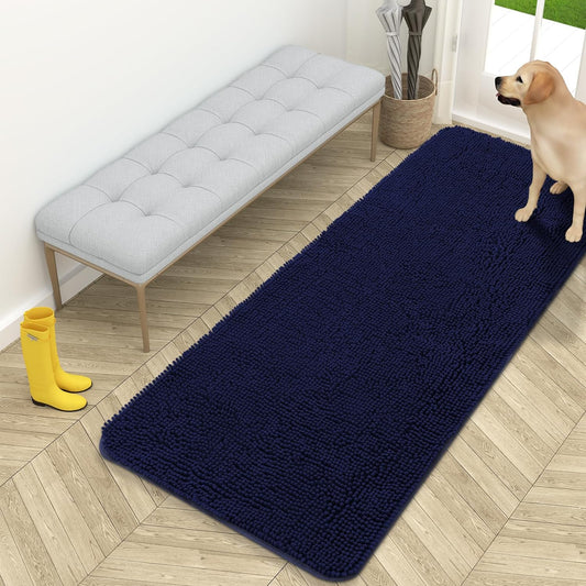 OLANLY Dog Door Mat for Muddy Paws, Absorbs Moisture and Dirt, Absorbent Non-Slip Washable Mat, Quick Dry Microfiber, Mud Mat for Dogs, Entry Indoor Door Mat for inside Floor(59X24 Inches, Navy Blue)