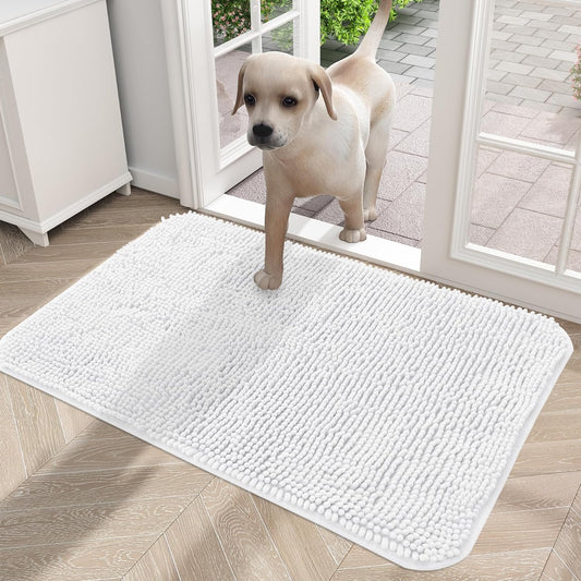 OLANLY Dog Door Mat for Muddy Paws, Absorbs Moisture and Dirt, Absorbent Non-Slip Washable Mat, Quick Dry Microfiber, Mud Mat for Dogs, Entry Indoor Door Mat for inside Floor(24X16 Inches, White)