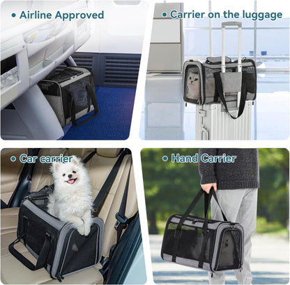 Petsfit 18 X 11 X 11 Pet Carrier Airline Approved, Soft-Sided Dog Carrier Cat Carrier, Lightweight and Collapsible, Ventilation on 5 Sides, Escape Proof, with Adjustable Shoulder Strap, Soft Cushion