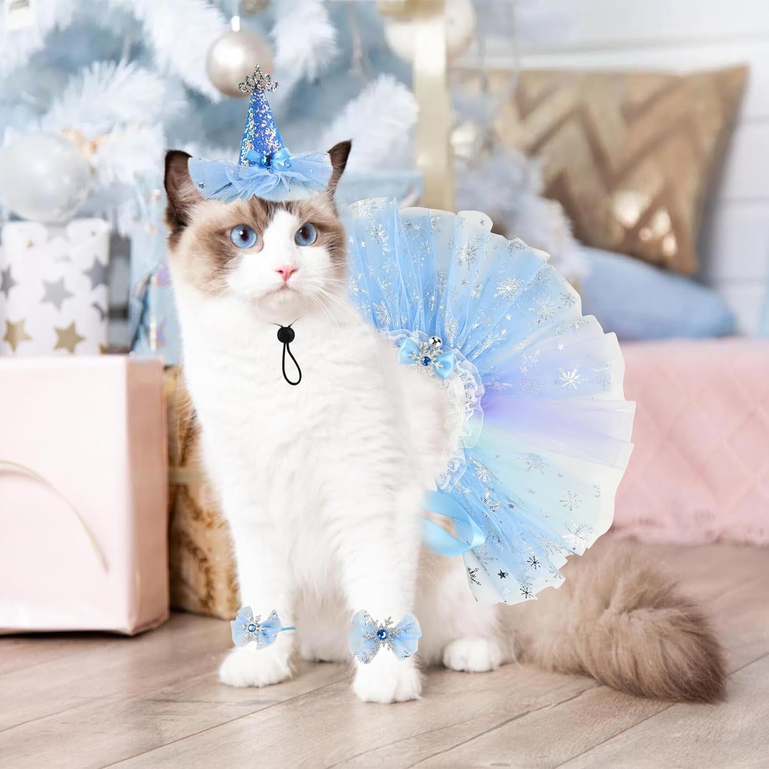 Cat Birthday Princess Costume for Cat Kitten Crown Hat Tutu Skirt Cat Princess Hat Cat Bandana Halloween Small Pet Outfit for Cats Kittens L