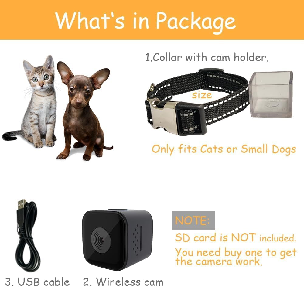 Cat Camera Collar, No Wifi Needed No App,Cat Collar Camera with Video Record, Body Camera for Cat/Dog Recording,Camera for Cat Collar,Pet Collar Camera Outdoor, Dog/Cat Birthday Gift