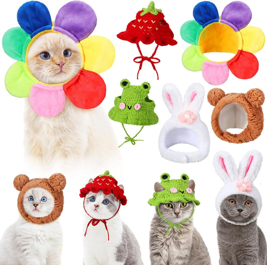 Weewooday 5 Pieces Cat Hat Cat Costume Bunny Hat with Ears Funny Banana Pineapple Cat Hat for Cats and Small Dogs Kitten Puppy Party Costume Accessory Headwear (Vivid Style)