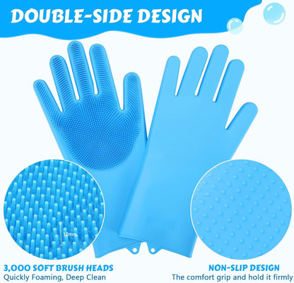 Pecute Pet Grooming Gloves, Heat Resistant Cat Bathing Gloves with High-Density Teeth, Silicone Dog Bathing Gloves with Enhanced Five Finger Design, Bathing and Massaging for Dogs and Cats Blue