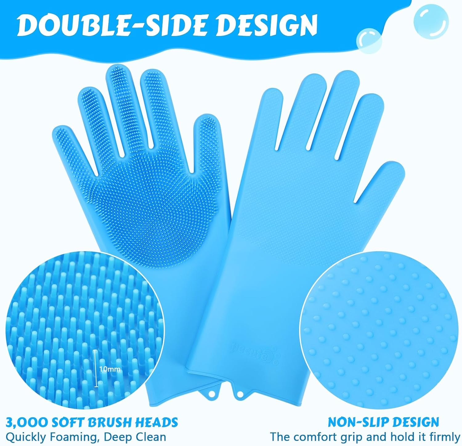 Pecute Pet Grooming Gloves Large, Heat Resistant Dog Washing Gloves with High-Density Teeth, Silicone Cat Dog Bathing Gloves with Enhanced Five Finger Design, for Washing Bathing Massaging