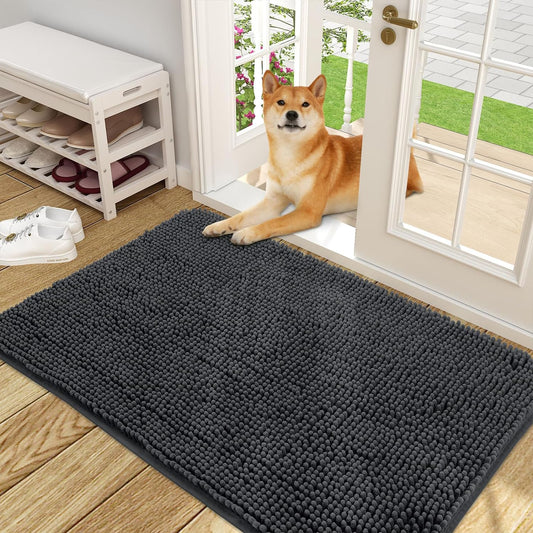 OLANLY Dog Door Mat for Muddy Paws, Absorbs Moisture and Dirt, Absorbent Non-Slip Washable Mat, Quick Dry Microfiber, Mud Mat for Dogs, Entry Indoor Door Mat for inside Floor(48X30 Inches, Dark Grey)