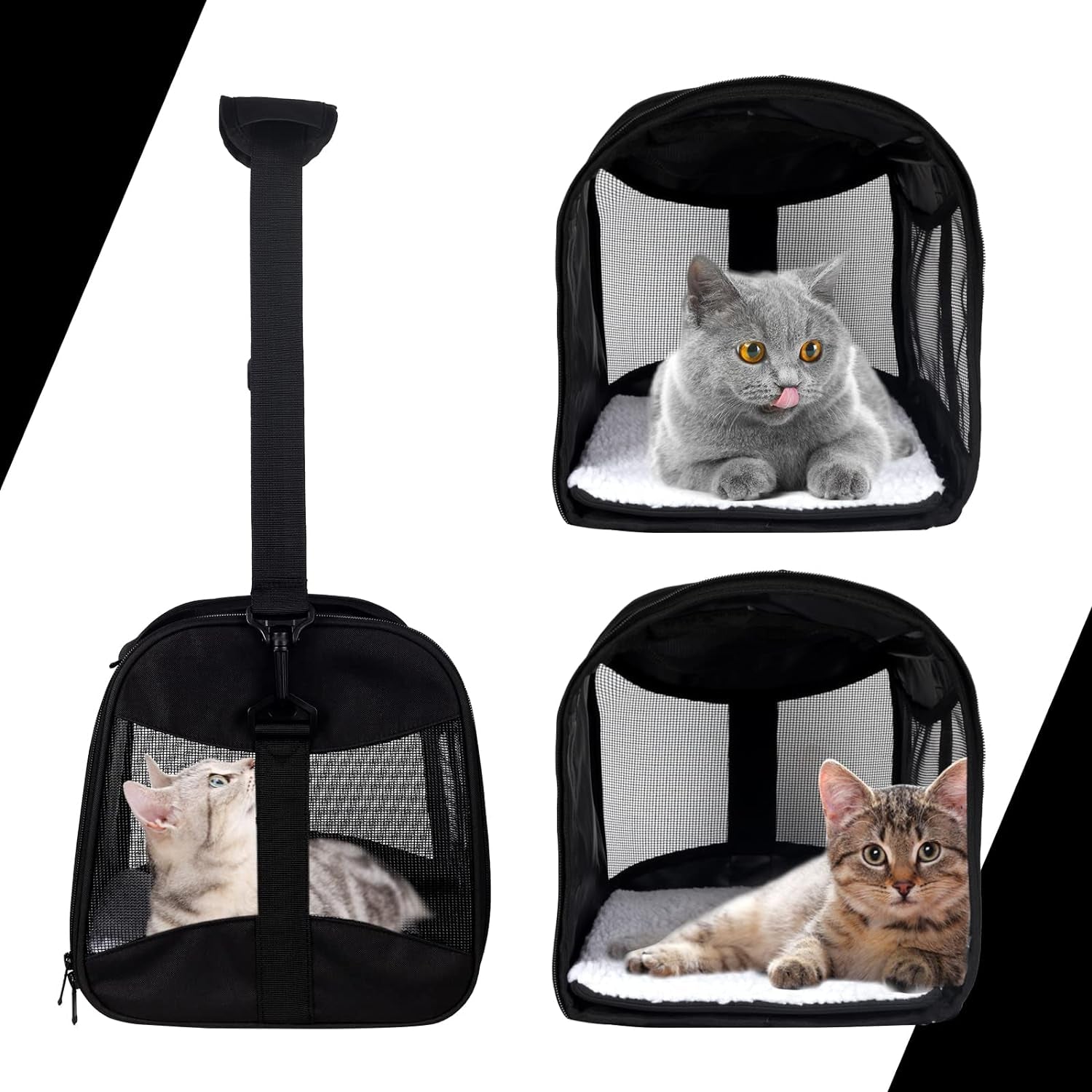 Cat Carrying Case - Pet Carrier Airline Approved, Protable and Breathable Pet Travel Carrier Removable Fleece Pad, Collapsible Cat Carrier Dog Carrier for Medium Cats Small Cats Dogs (17*11*11 Grey)