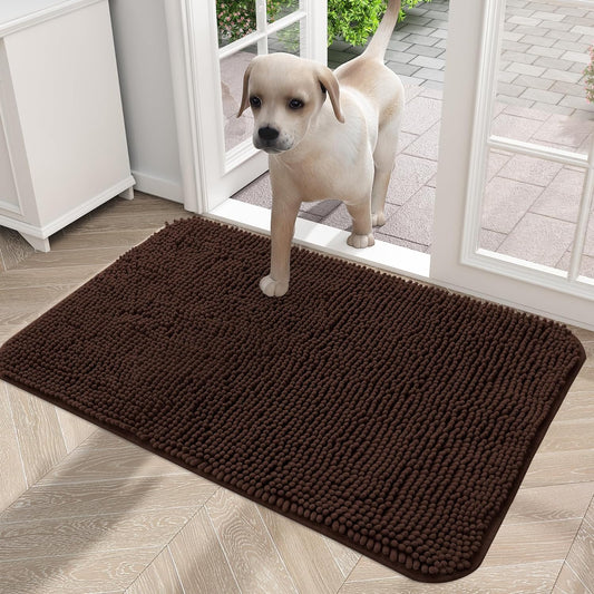 OLANLY Dog Door Mat for Muddy Paws, Absorbs Moisture and Dirt, Absorbent Non-Slip Washable Mat, Quick Dry Microfiber, Mud Mat for Dogs, Entry Indoor Door Mat for inside Floor(24X16 Inches, Brown)