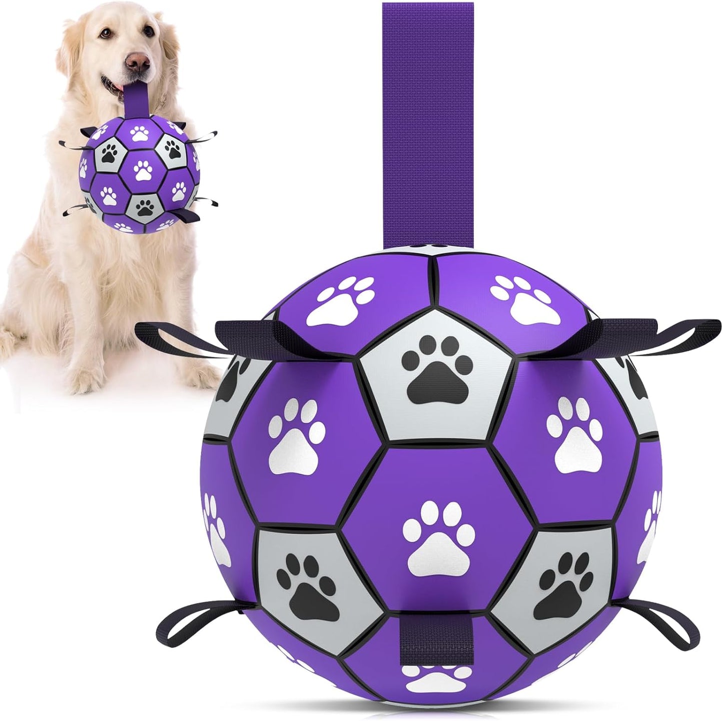 Dog Toys Soccer Ball with Straps - Durable Dog Balls for Large Dogs, Outdoor Dog Toys, Summer Dog Water Toy, Herding Ball, Puppy Dog Birthday Gifts (8 Inch)