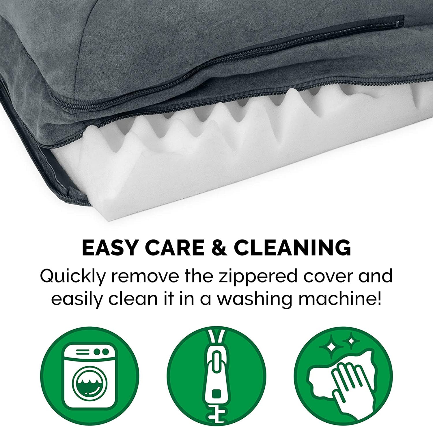 Furhaven Orthopedic Dog Bed for Medium/Small Dogs W/ Removable Bolsters & Washable Cover, for Dogs up to 35 Lbs - Two-Tone Plush Faux Fur & Suede L Shaped Chaise - Stone Gray, Medium