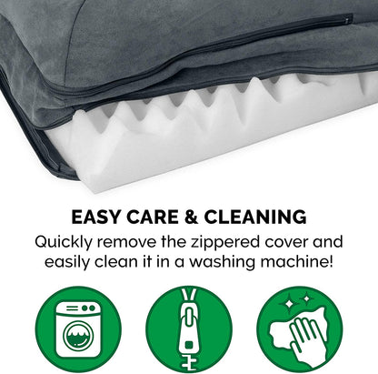 Furhaven Orthopedic Dog Bed for Medium/Small Dogs W/ Removable Bolsters & Washable Cover, for Dogs up to 35 Lbs - Two-Tone Plush Faux Fur & Suede L Shaped Chaise - Stone Gray, Medium