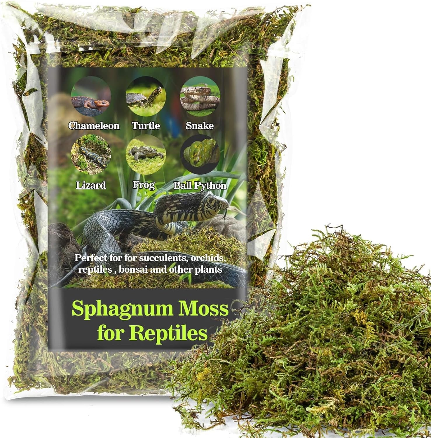 Sukh Sphagnum Moss for Reptiles - Terrarium Moss for Reptiles Peat Moss for Reptiles Habitat Bedding Moss for Snakes Turtle Frog Gecko and Other Reptiles Substrate (3, Ounces)