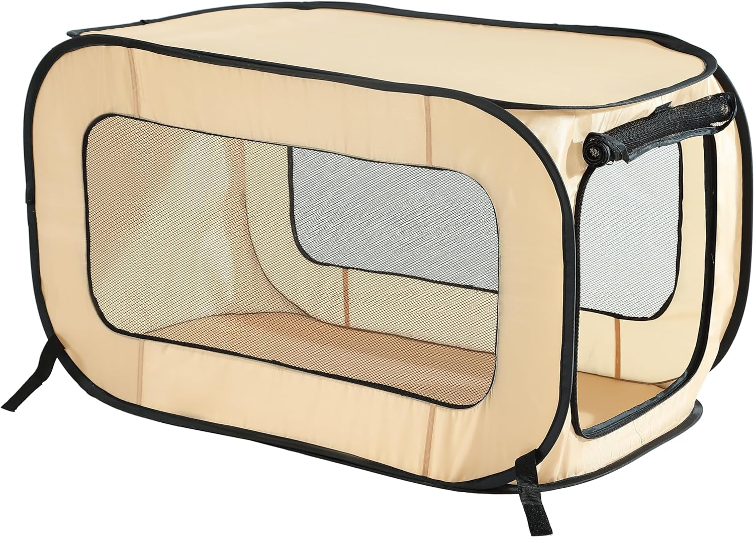 Beatrice Home Fashions Portable, Collapsible, Pop up Kennel Travel Cat and Dog Crate, 40" L X 27" W X 27" H, Beige