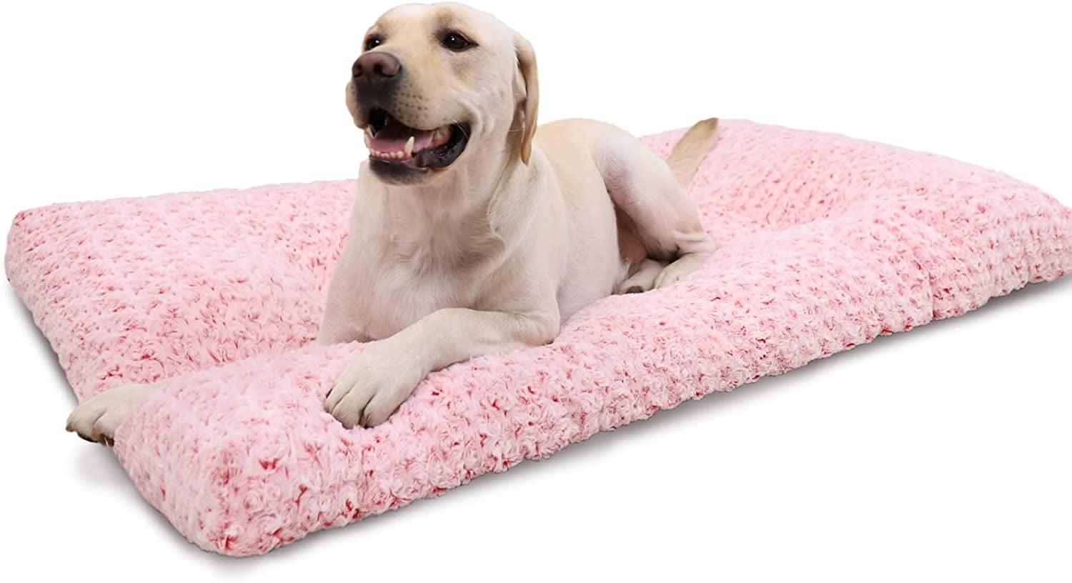 Washable Dog Bed Deluxe Plush Dog Crate Beds Fulffy Comfy Kennel Pad Anti-Slip Pet Sleeping Mat for Large, Jumbo, Medium, Small Dogs Breeds, 35" X 23", Pink