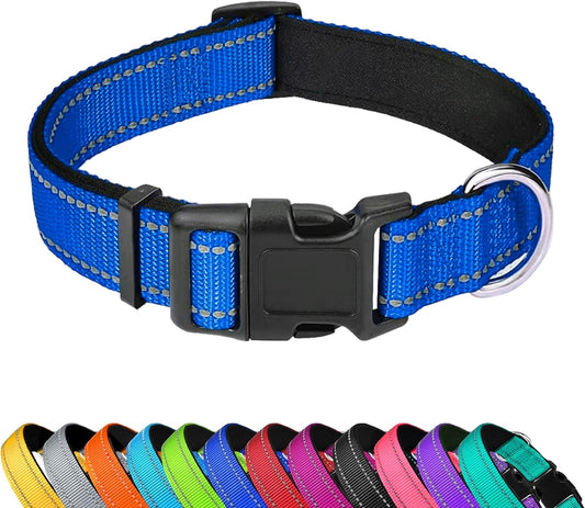 Reflective Dog Collar, Adjustable Soft Neoprene Padded Nylon Pet Collars with Buckle for Small Dogs, Navy Blue,S