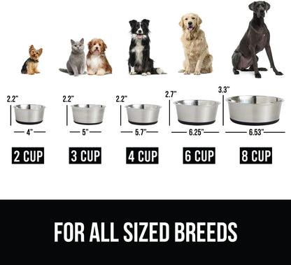 Gorilla Grip Stainless Steel Metal Dog Bowl Set of 2, Rubber Base, Heavy Duty, Rust Resistant, Food Grade BPA Free, Less Sliding, Quiet Pet Bowls for Cats and Dogs, Holds 4 Cups (32 Fl Oz), Green