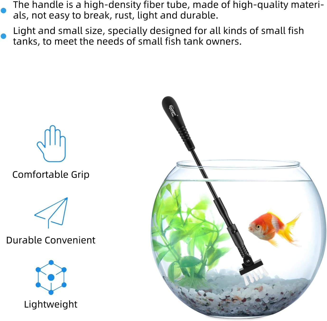 hygger Small Fish Tank Cleaner, Aquarium Cleaning Tools Kit with Handle, Seaweed Scraper, Fishing Net, Sponge Brush,Wall Brush (S)