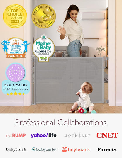 Momcozy Retractable Baby Gate, 33" Tall, Extends up to 55" Wide, Child Safety Baby Gates for Stairs, Doorways, Hallways, Indoor, Outdoor