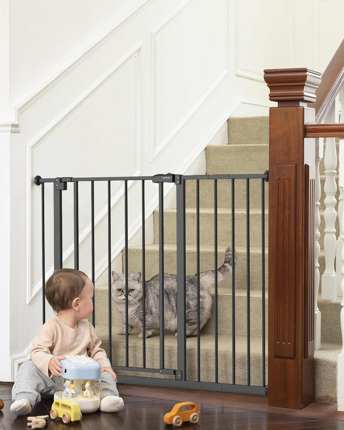 Innotruth 39.6” Dog Gate for Stairs & Doorways, 30" Tall Baby Gate Pressure Mount Pet Gates, Easy Step Auto Close Both Sides Walk Thru Child Gate, Dual-Lock Safety Design and One-Hand Opening, Black