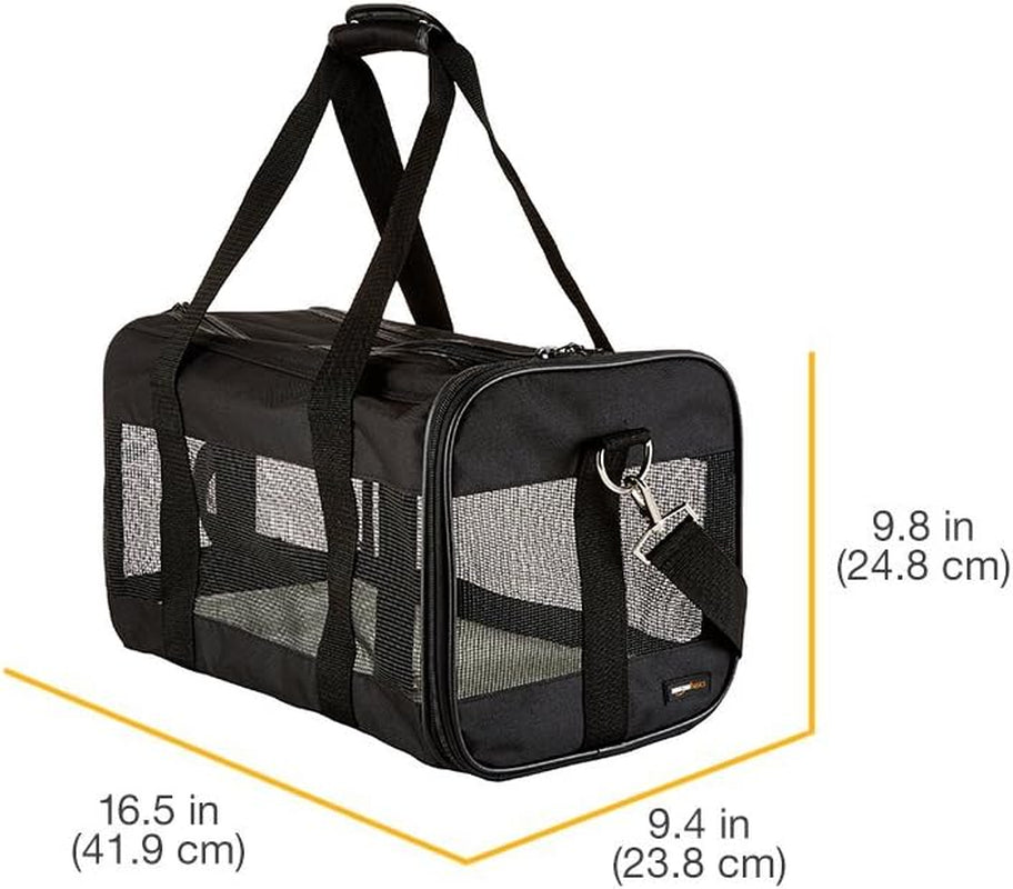 Amazon Basics Soft-Sided Mesh Pet Travel Carrier for Dog, Cat, Medium, 16.5" L x 9.4" W x 9.8" H, Black