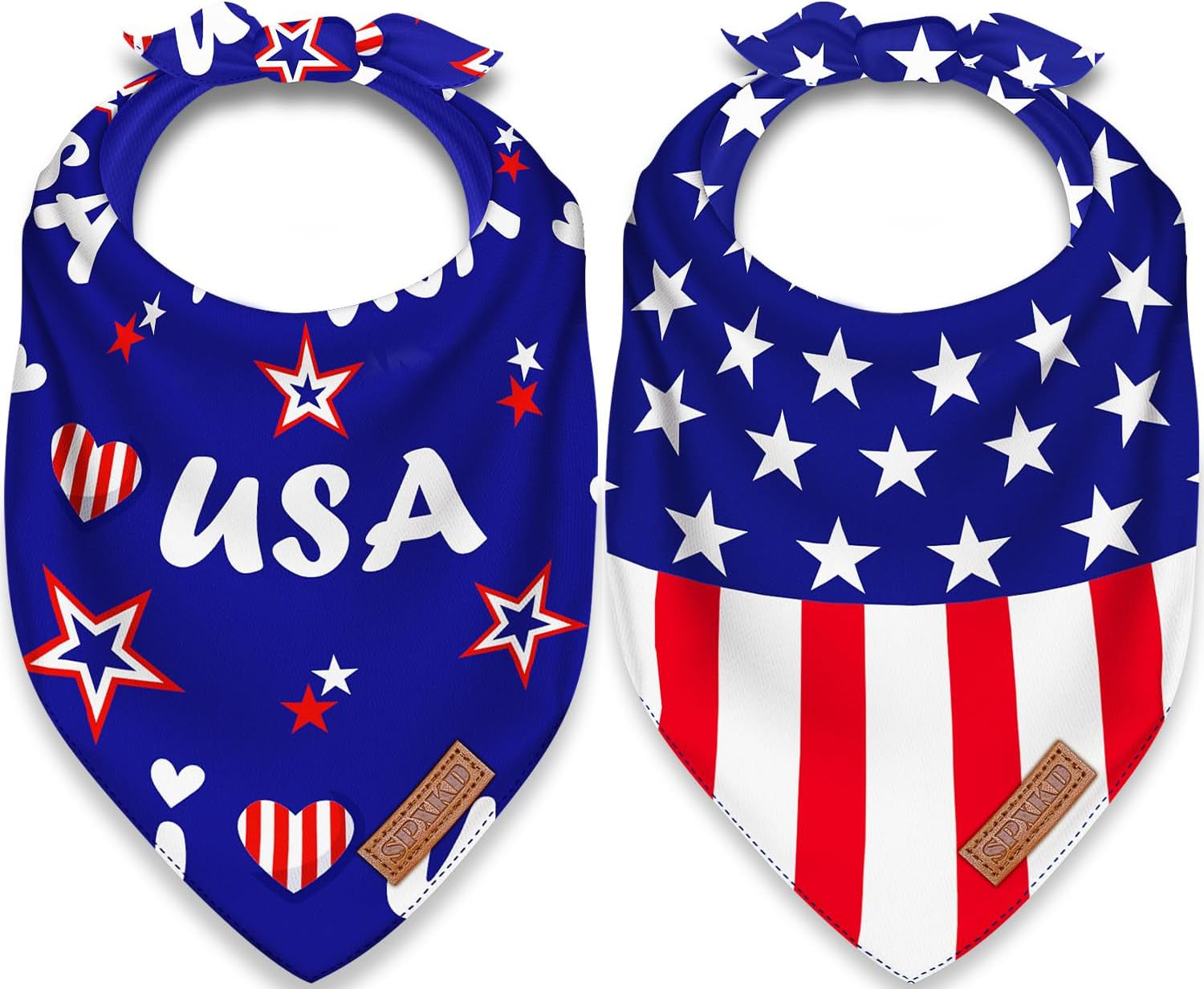 4Th of July Dog Bandanas 2 Pack Triangle Reversible Memorial Day American Flag Scarf for Dogs and Cats Patriotic Bandana for Small Large and Extra Large Dogs Cats