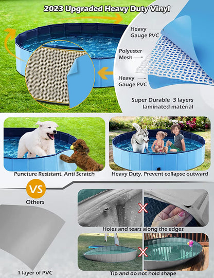 Jasonwell Foldable Dog Pool Collapsible Hard Plastic Swimming Pool Portable Kiddie Pool Pet Pool Doggie Wading Pool Bath Tub for Puppy Small Medium Large Dogs Cats and Kids 48"