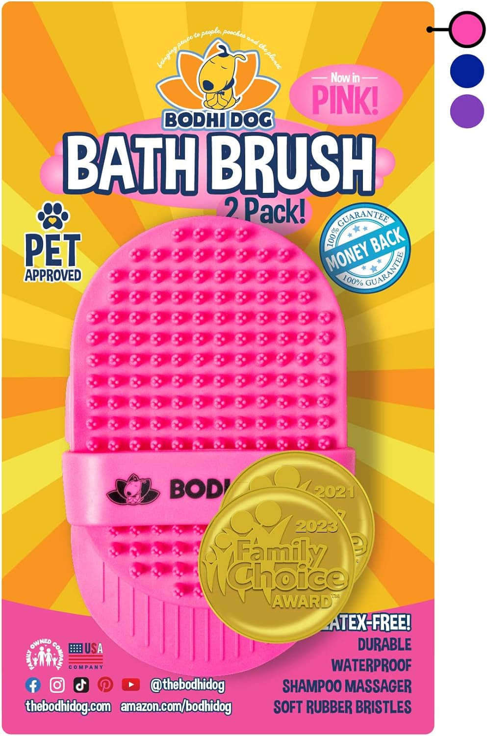 Bodhi Dog Shampoo Brush | Pet Shower & Bath Supplies for Cats & Dogs | Dog Bath Brush for Dog Grooming | Long & Short Hair Dog Scrubber for Bath | Professional Quality Dog Wash Brush