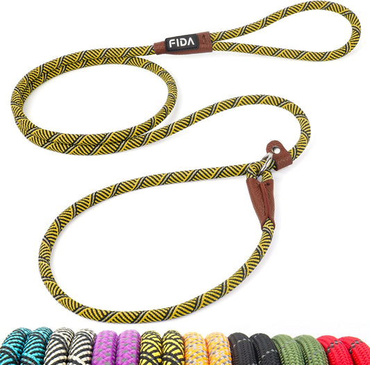 Fida Durable Slip Lead Dog Leash, 6 FT X 3/8" Heavy Duty Dog Loop Leash, Comfortable Strong Rope Slip Leash for Small Dogs and Puppies, No Pull Pet Training Leash with Highly Reflective (3/8", Yellow)