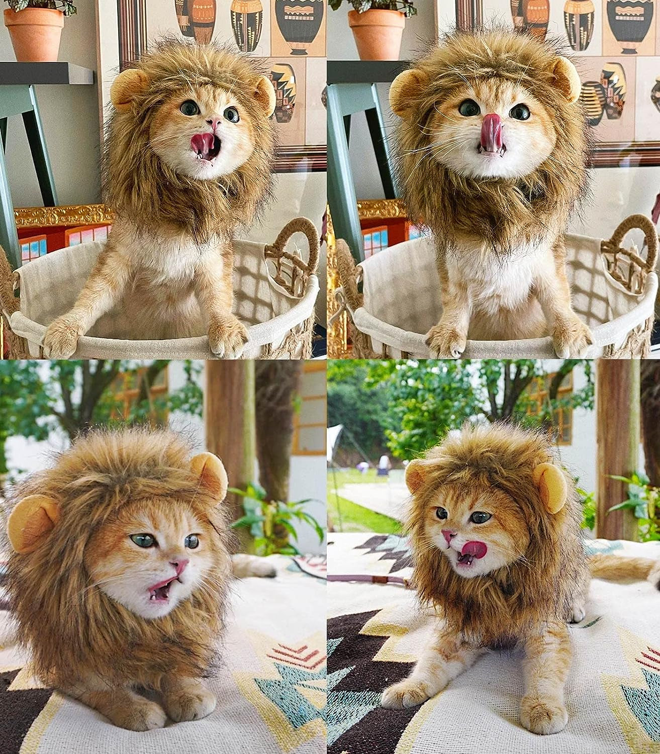 Lion Mane Wig for Cat Costume Pet Adjustable Washable Comfortable Fancy Lion Hair Cat Clothes Dress for Halloween Christmas Easter Festival Party Activity (Small, Brown)