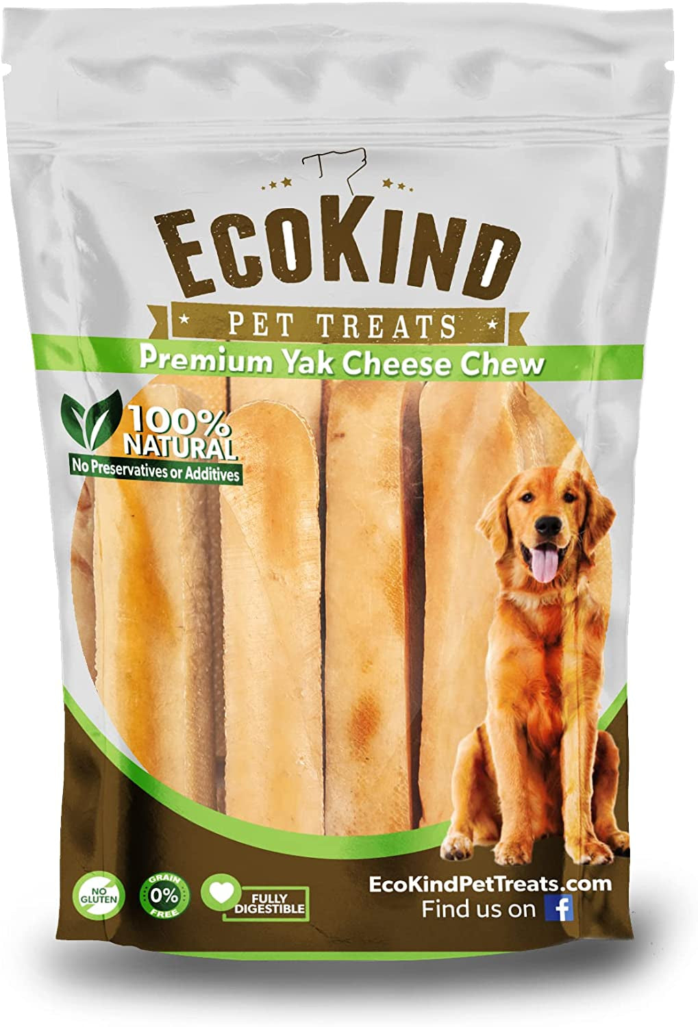 EcoKind Pet Treats Premium Gold Himalayan Yak Cheese, Gluten Free, Lactose Free, All Natural Chews for Small to Large Dogs | Keeps Dogs Busy & Enjoying, Indoors & Outdoor Use, 1 lb. Bag