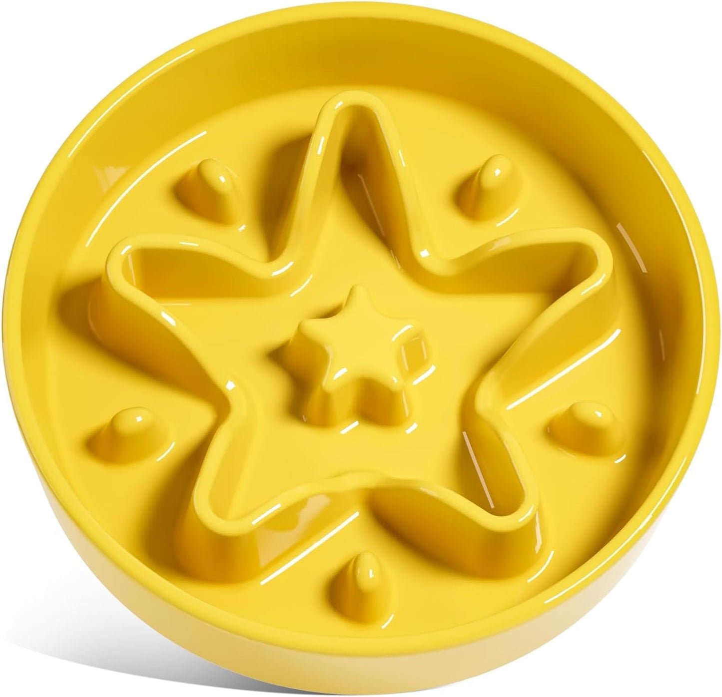 LE TAUCI Ceramic Slow Feeder Dog Bowls Small Breed, 0.6 Cups Dog Food Dish for Fast Eaters, Puzzle Bowl for Small Dogs and Cats, Star Yellow