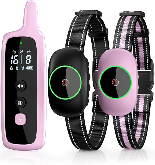 Dog Shock Collar for 2 Dogs, Dog Training Collar with Remote for Large Medium Small Dogs, Rechargeable E-Collar Waterproof Collars with 3 Training Modes, Range up to 3300Ft-Pink