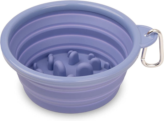 Collapsible Dog Slow Feeder Bowl, Portable Silicone Travel Bowl for Food & Water, Slow Eating for Large, Medium, & Small Sized Breeds, Anti-Choking, Bpa-Free, Dishwasher Safe (Periwinkle)