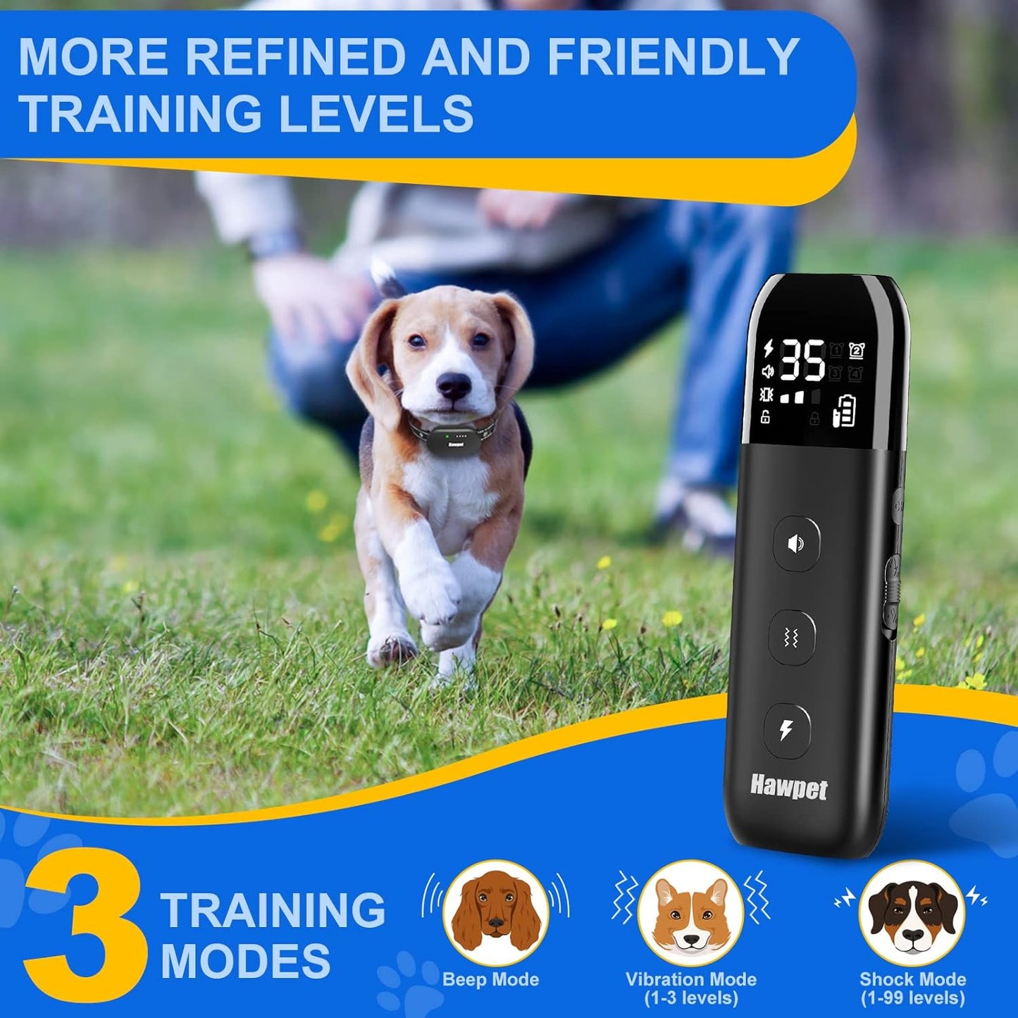 Dog Shock Collar with Remote- Dog Training Collar Waterproof, Rechargeable E Collar for Dogs Training with Vibration, Electric Shock, Beep, Security Lock, 3400FT Shock Collar for All Breeds, Size