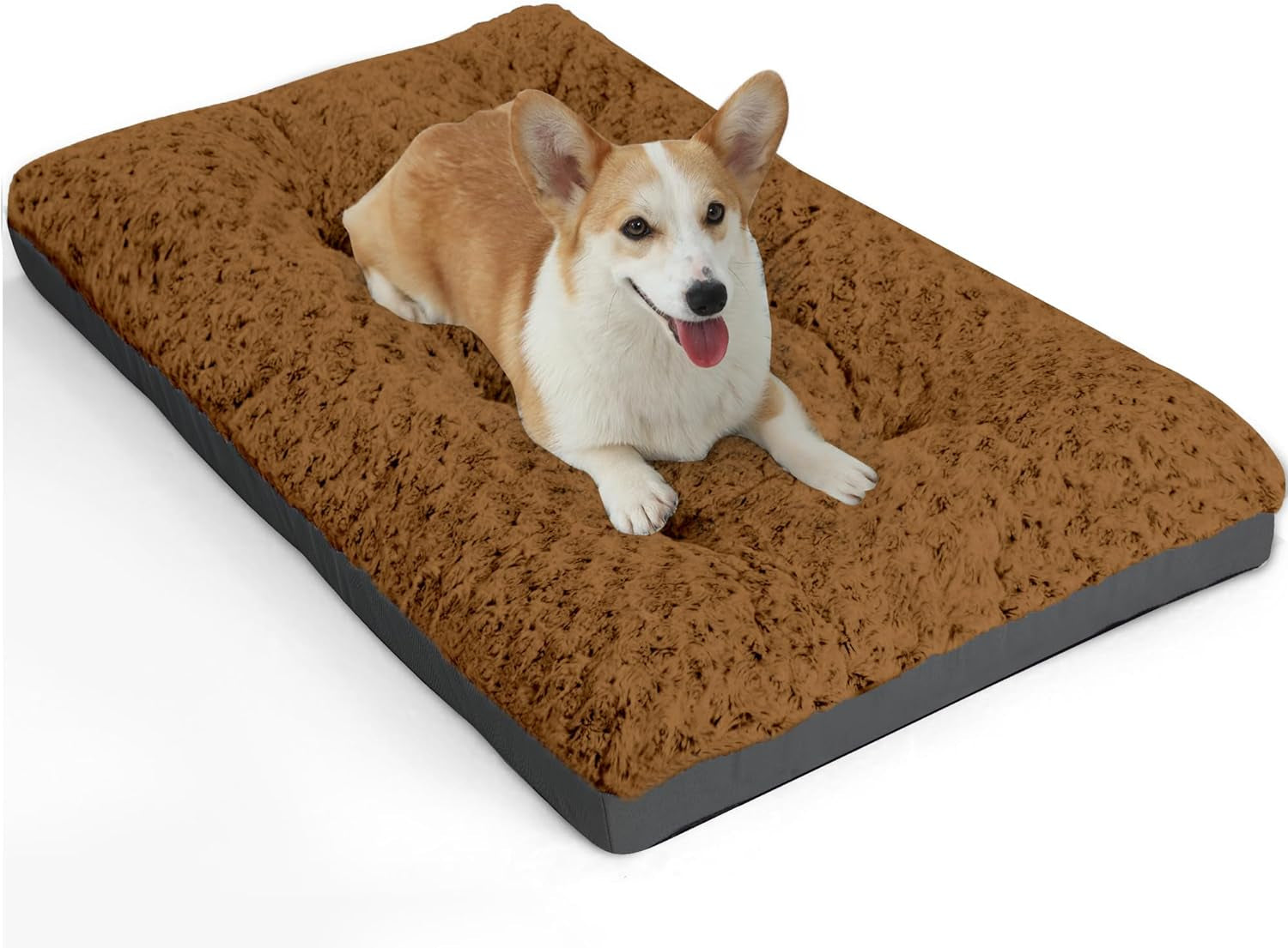 Deluxe Washable Dog Bed for Medium Dogs Dog Crate Mat 30 Inch Comfy Fluffy Kennel Pad Anti-Slip for Dogs up to 40 Lbs, 30" X 19", Brown