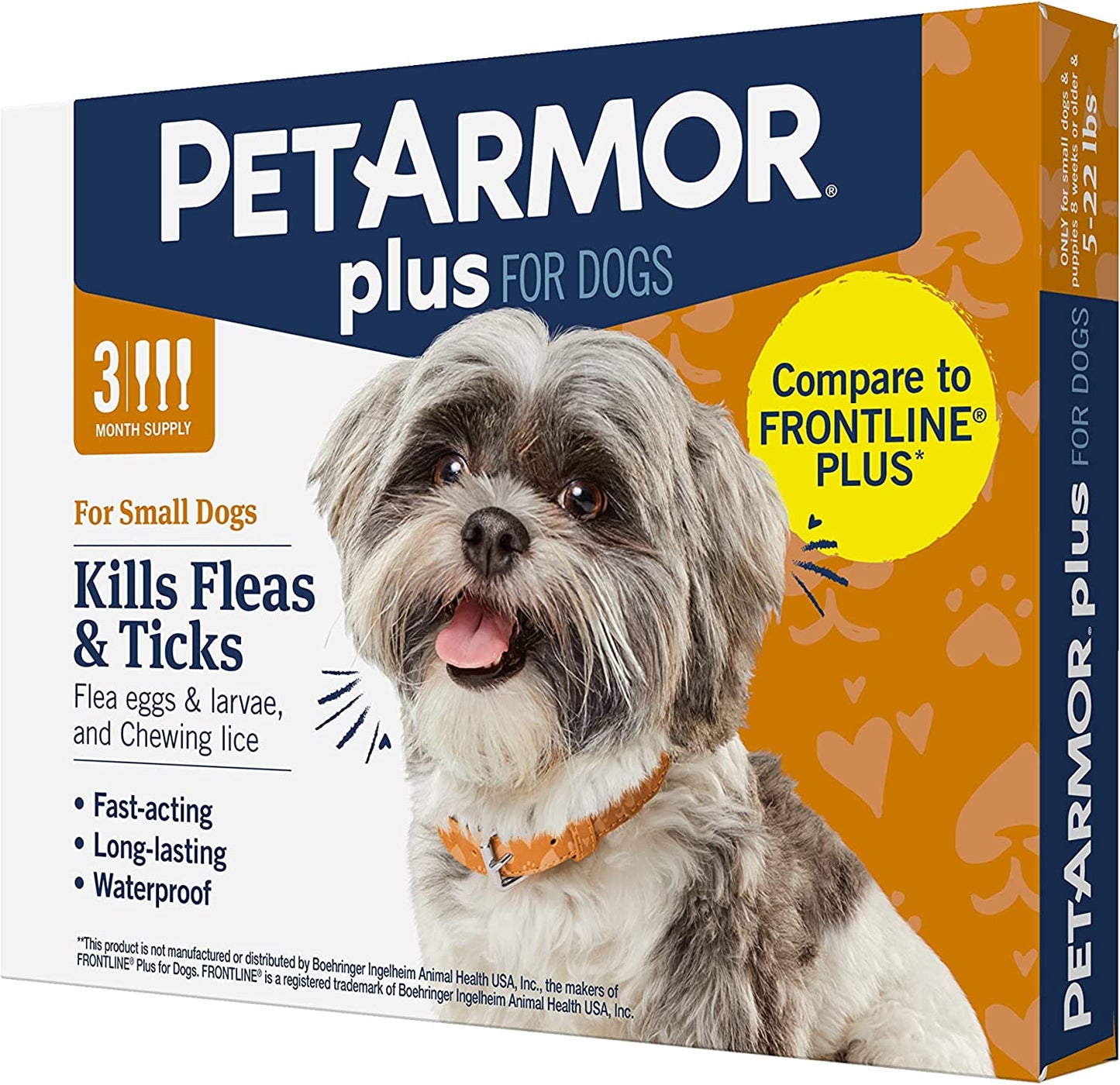 Petarmor plus Flea and Tick Prevention for Dogs, Dog Flea and Tick Treatment, Waterproof Topical, Fast Acting, Small Dogs (5-22 Lbs), 3 Doses (Pack of 1)