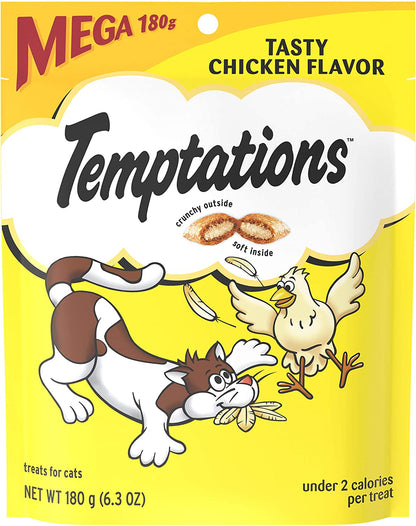 TEMPTATIONS Classic Crunchy and Soft Cat Treats Tasty Chicken Flavor, 6.3 Oz, Pack of 10