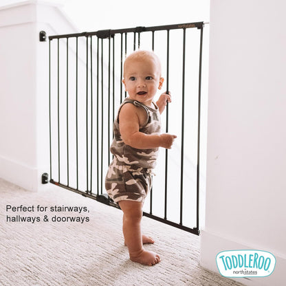 Toddleroo by North States Baby Gate for Stairs: Easy Swing & Lock Series 2 Child Gate, Fits Openings 28.68"-47.85" Wide. Safety Latch, Hardware Mount. Child Gates for Doorways (31" Tall, Matte Bronze)