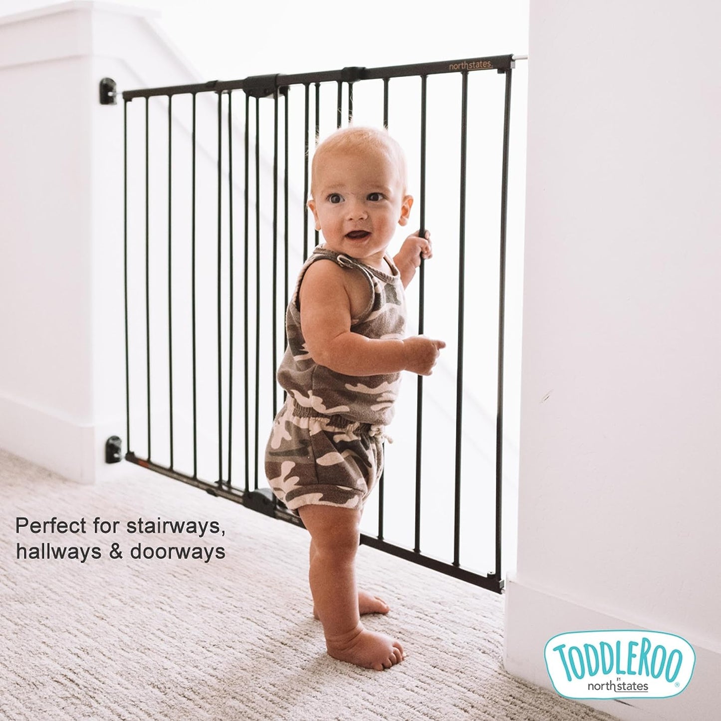 Toddleroo by North States Baby Gate for Stairs and Doorways: Tall Easy Swing & Lock Series 2 Child Gate, Fits Openings 28.68"-47.85" Wide. Safety Latch, Hardware Mount. (36" Tall, Warm White)