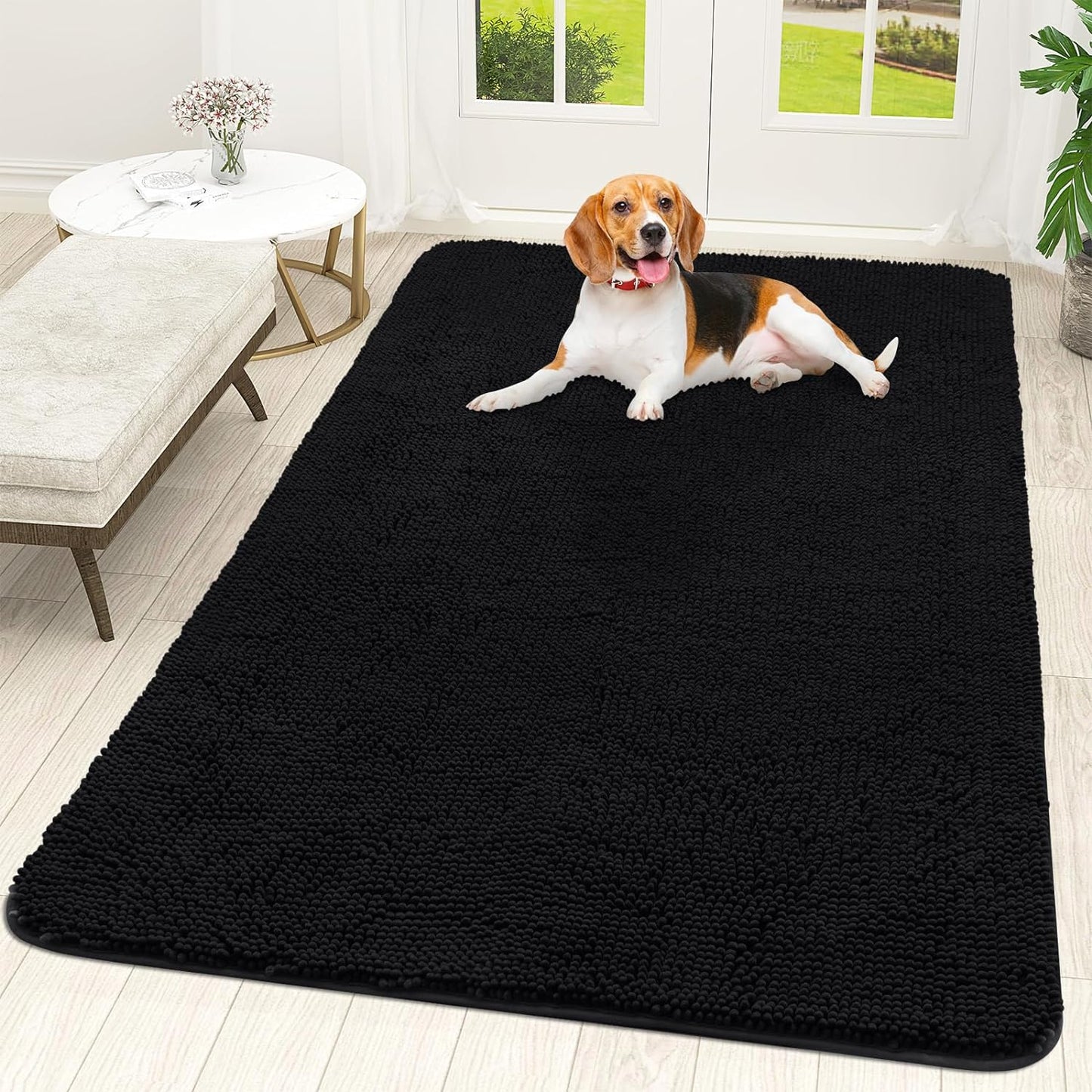 OLANLY Dog Door Mat for Muddy Paws, Absorbs Moisture and Dirt, Non-Slip Washable Mat, Quick Dry Microfiber, Mud Mat for Dogs, Entry Indoor Door Mat for inside Floor(59X35 Inches, Black)