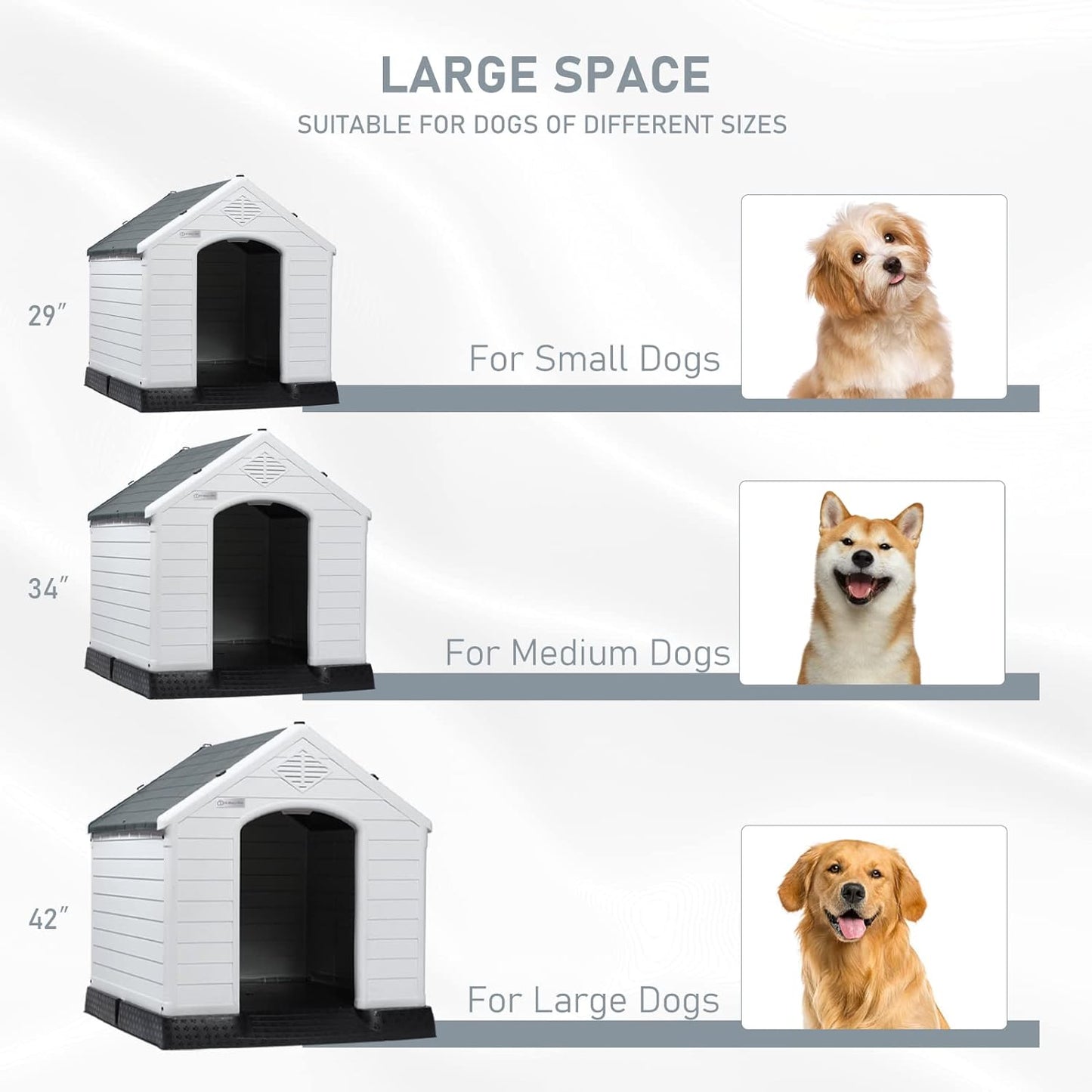 LEMBERI Durable Waterproof Plastic Dog House for Small to Large Sized Dogs, Indoor Outdoor Doghouse Puppy Shelter with Elevated Floor, Easy to Assemble (Brown, 42''L*38''W*39''H)