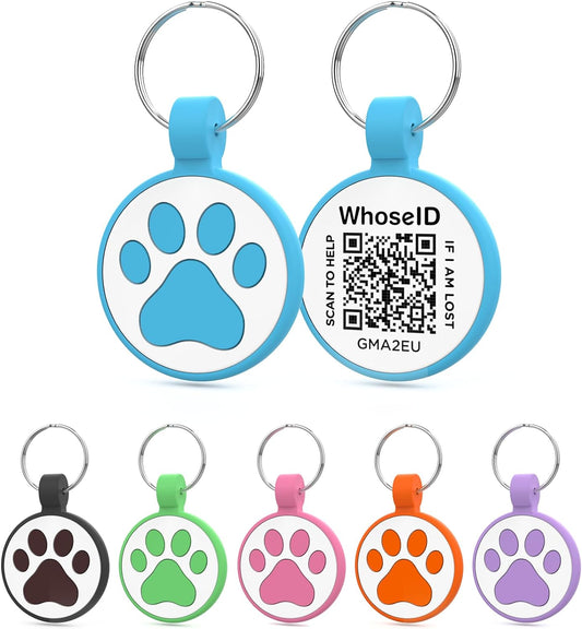 Personalized Dog Tag, Laser Engraving QR Code, Silicone Dog ID Tag, Pet Online Profile, Scan QR Code Send Location, Collar Harness Accessories (Medium to Large Breeds - 1.25", Blue)