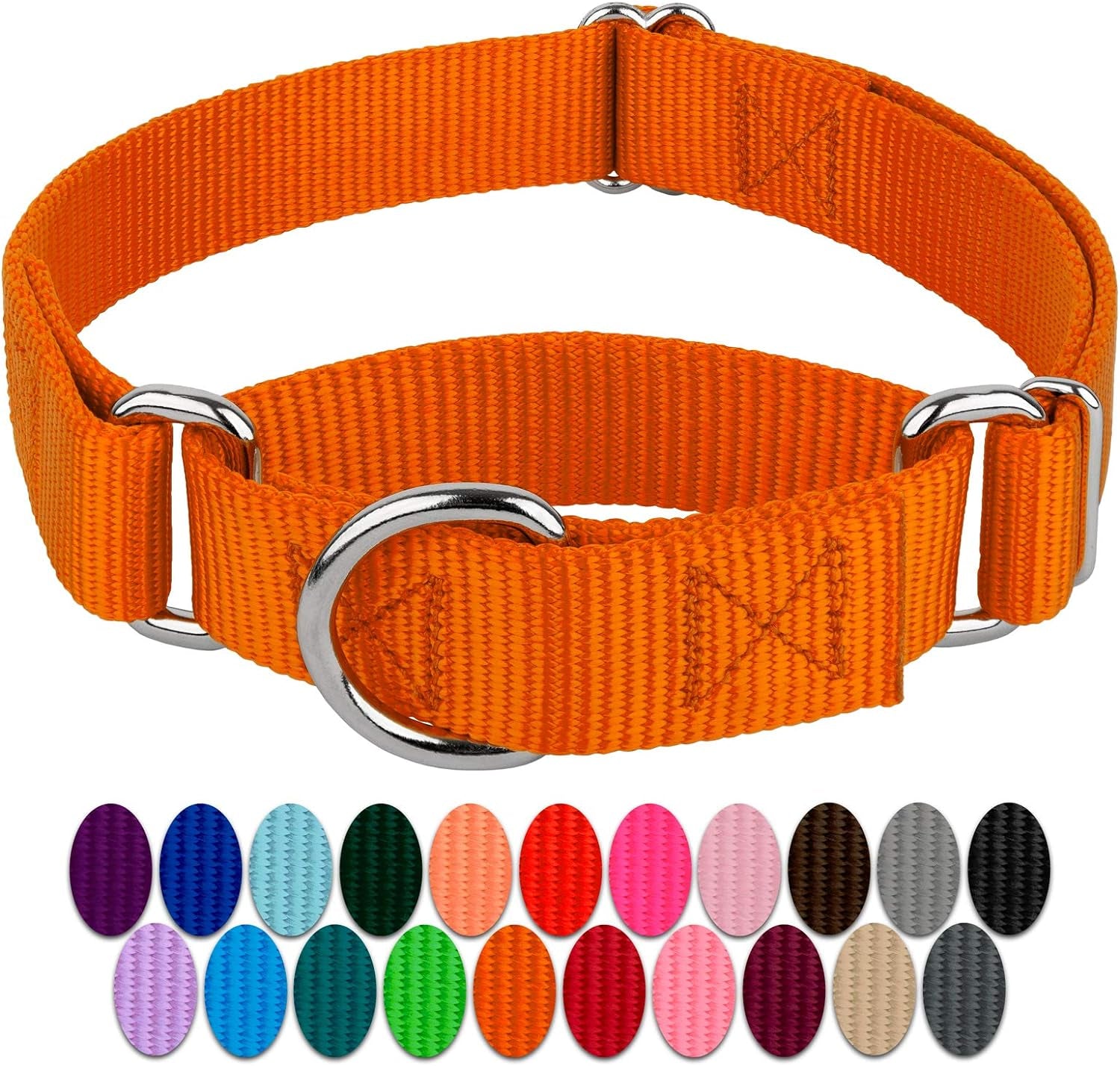 Country Brook Petz - Orange Martingale Heavy Duty Nylon Dog Collar - 21 Vibrant Color Options (3/8 Inch Width, Micro)