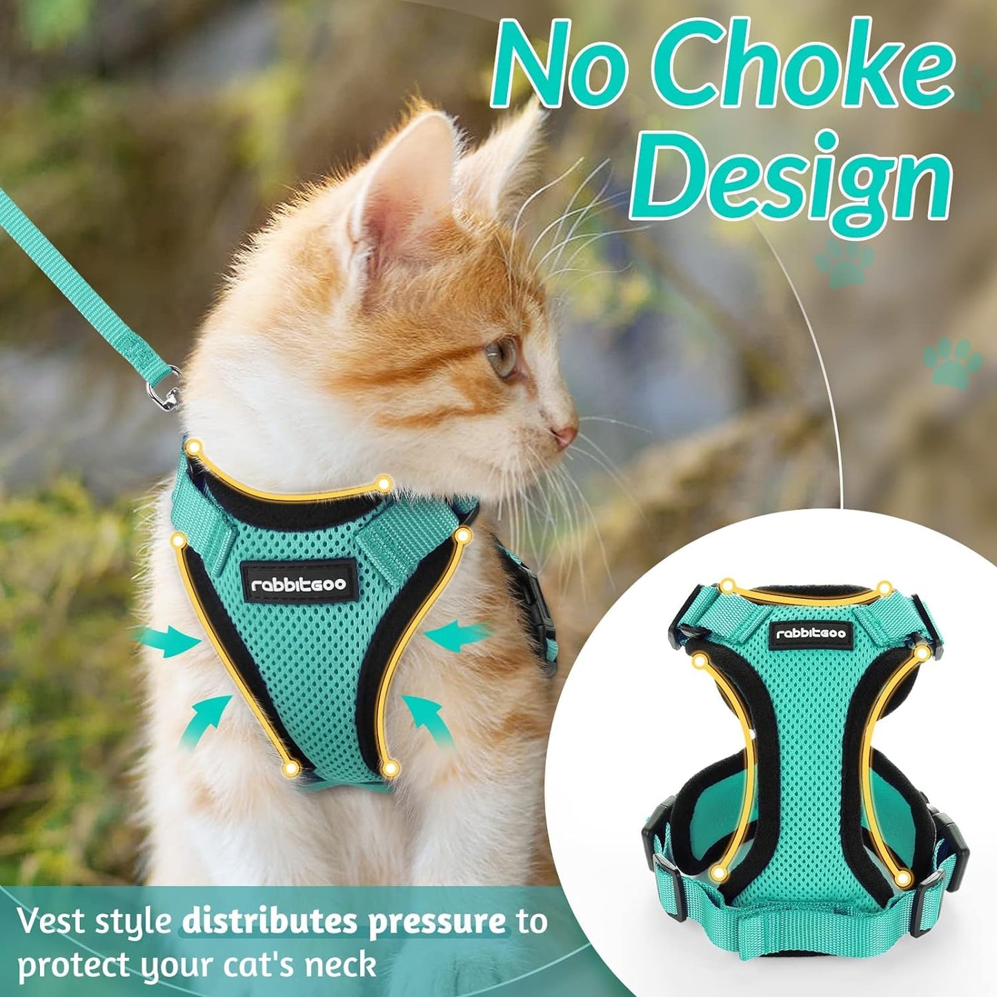 Rabbitgoo Cat Harness and Leash for Walking, Escape Proof Soft Adjustable Vest Harnesses for Cats, Easy Control Breathable Reflective Strips Jacket, Purple, XS