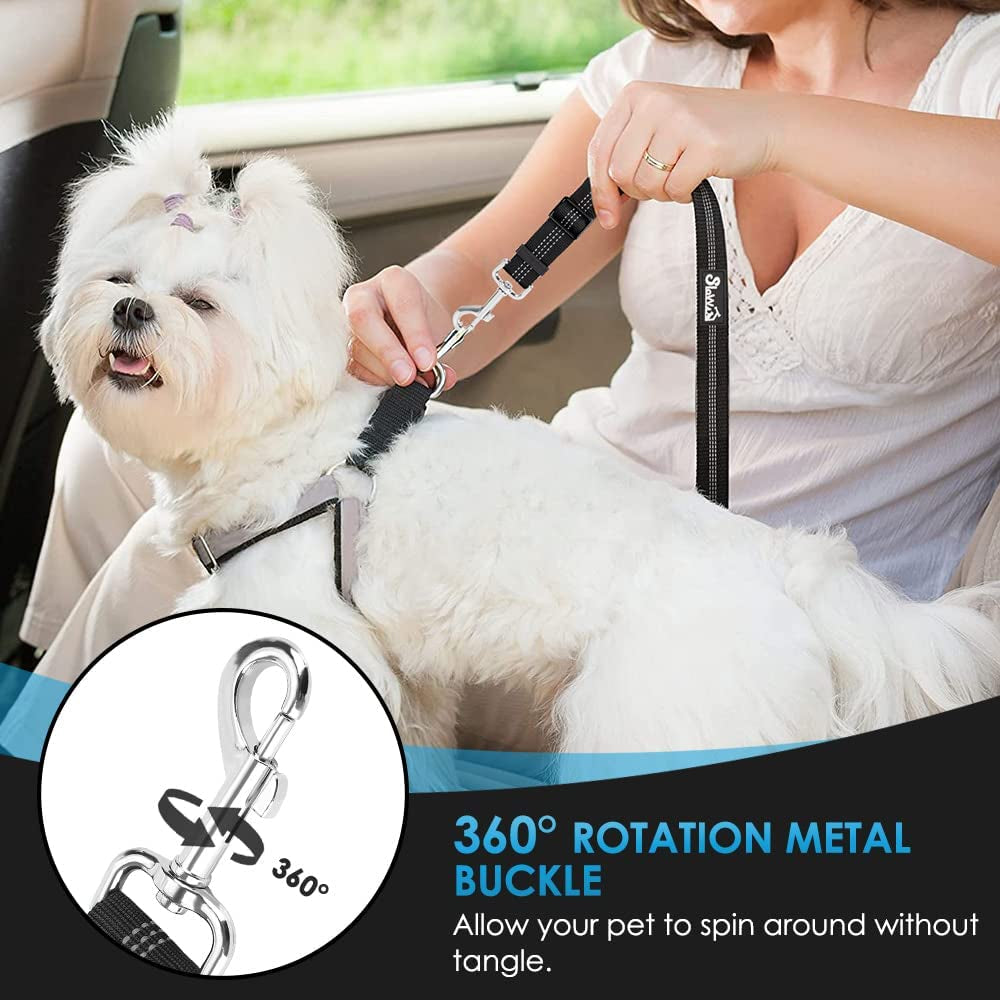 Slowton Dog Seat Belt for Car, 2 Pack Dog Car Harness Seatbelt Adjustable with Elastic Bungee Buffer, 2 in 1 Pet Car Leash Headrest Restraint Dog Reflective Safety Tether (Grey, Headrest+Clip)