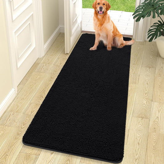 OLANLY Dog Door Mat for Muddy Paws, Absorbs Moisture and Dirt, Absorbent Non-Slip Washable Mat, Quick Dry Microfiber, Mud Mat for Dogs, Entry Indoor Door Mat for inside Floor(70X24 Inches, Black)