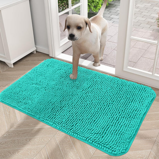 OLANLY Dog Door Mat for Muddy Paws, Absorbs Moisture and Dirt, Absorbent Non-Slip Washable Mat, Quick Dry Microfiber, Mud Mat for Dogs, Entry Indoor Door Mat for inside Floor(24X16 Inches, Teal)